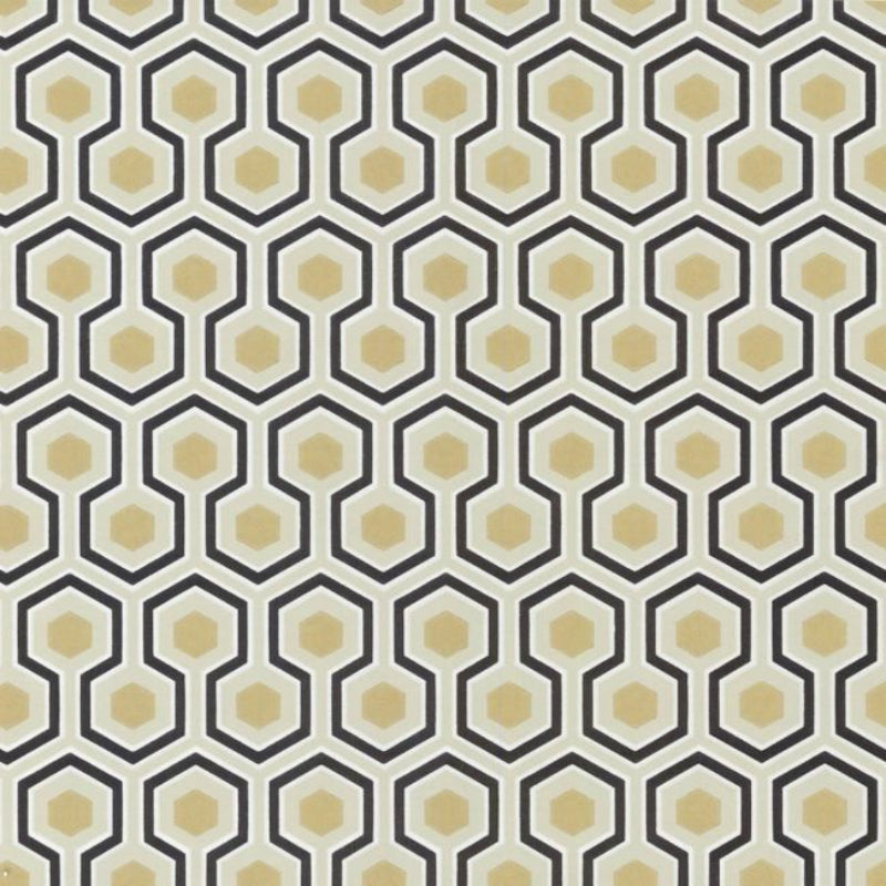 Hicks' Hexagon Wallpaper - Black & Metallic Gold on Soft Olive - 66/8056