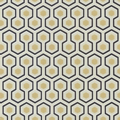 Hicks' Hexagon Wallpaper - Black & Metallic Gold on Soft Olive - 66/8056