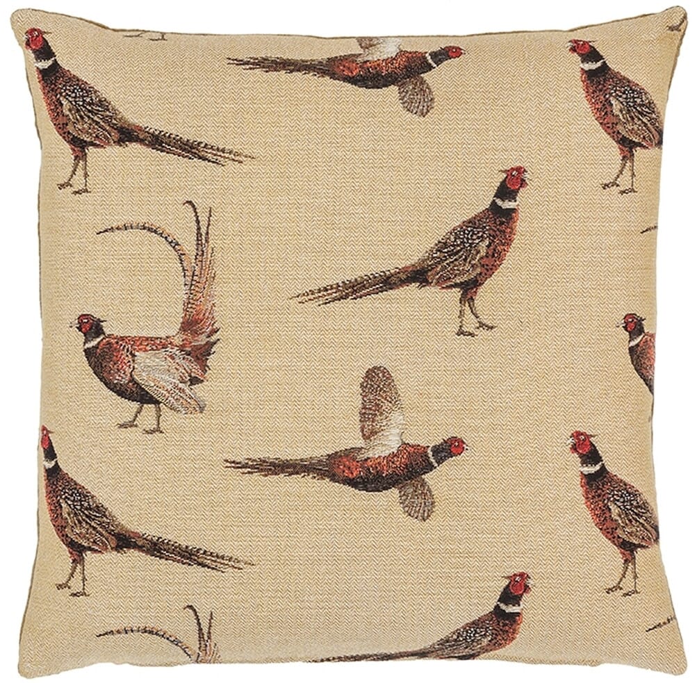Country Pheasants Tapestry Cushion with Feather Filler 