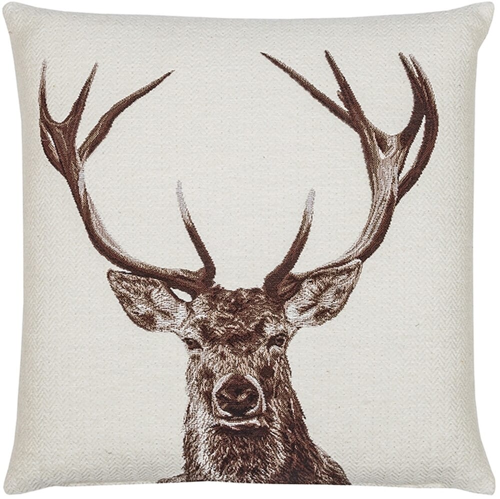 Stately Stag White Tapestry Cushion with Feather Filler 