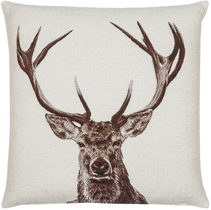 Stately Stag White Tapestry Cushion with Feather Filler 