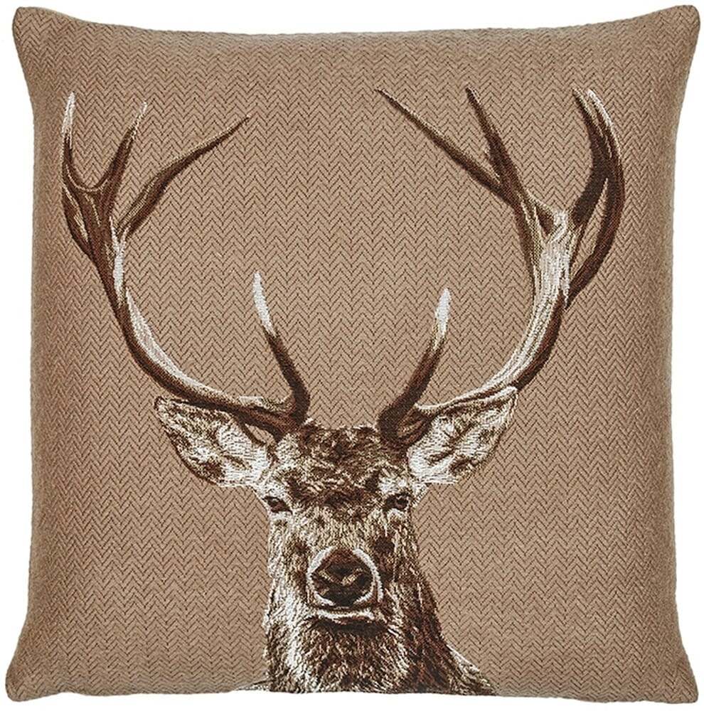 Stately Stag Taupe Tapestry Cushion with Feather Filler 