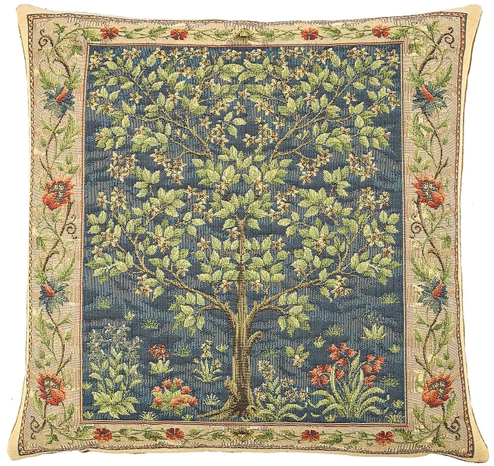 Tree of Life Blue Tapestry Cushion with Feather Filler 