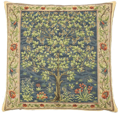 Tree of Life Blue Tapestry Cushion with Feather Filler 