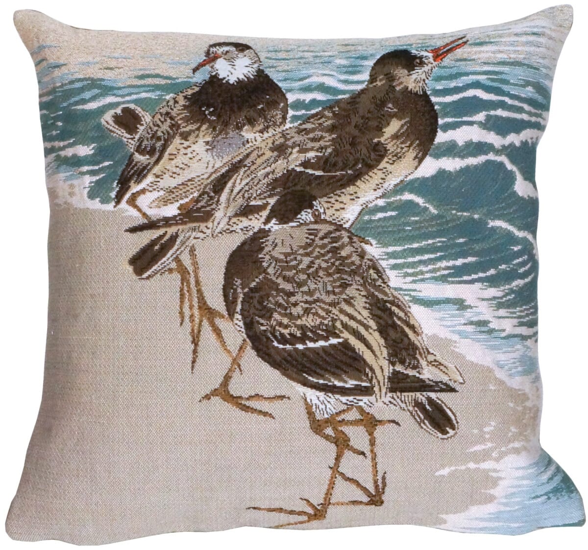 Ocean Birds Tapestry Cushion with Feather Filler 