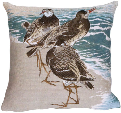 Ocean Birds Tapestry Cushion with Feather Filler 