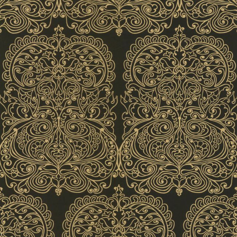 Alpana Wallpaper - Metallic Gold on Black - 69/2105