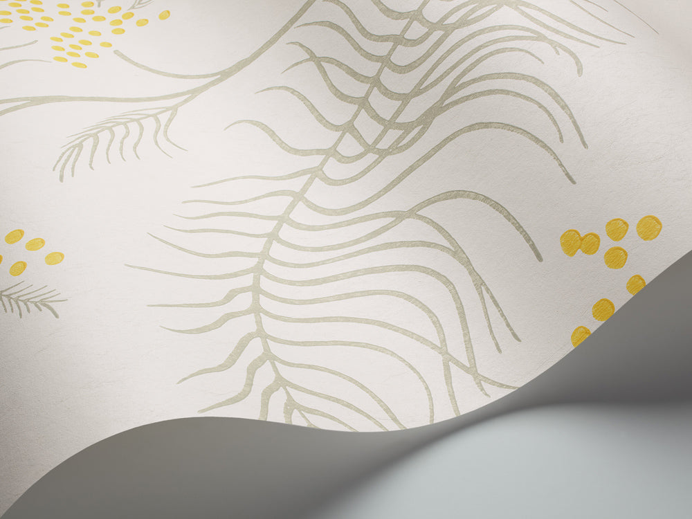Mimosa Wallpaper - Canary Yellow & Soft Olive on Parchment - 69/8132