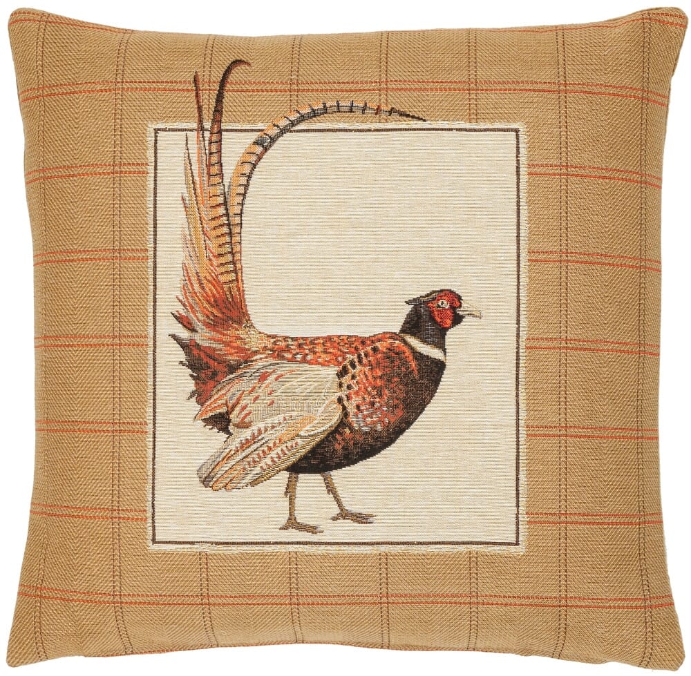 Fantail Pheasant Left Tapestry Cushion with Feather Filler 