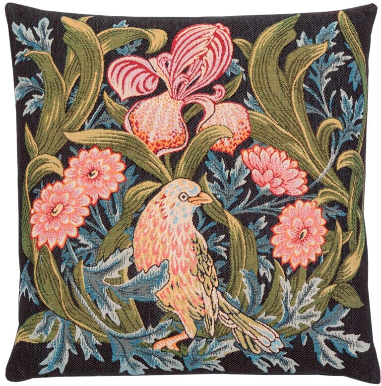 Iris & Bird Tapestry Cushion with Feather Filler 