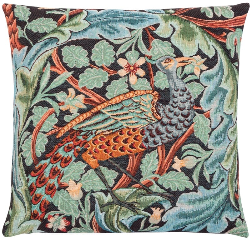 Acanthus & Peacock Tapestry Cushion with Feather Filler 