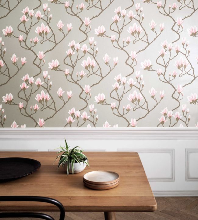 Magnolia Wallpaper - Alabaster on Metallic Silver - 72/3010