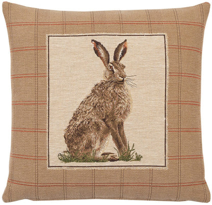 Country Hare Left Tapestry Cushion with Feather Filler 