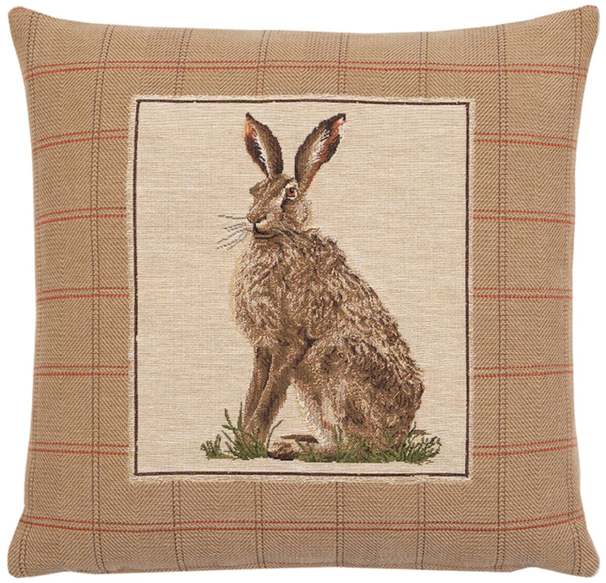 Country Hare Right Tapestry Cushion with Feather Filler 