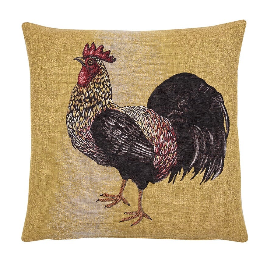 Golden Cockerel Tapestry Cushion with Feather Filler 
