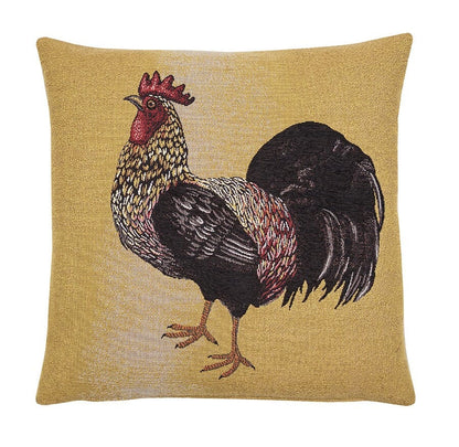 Golden Cockerel Tapestry Cushion with Feather Filler 