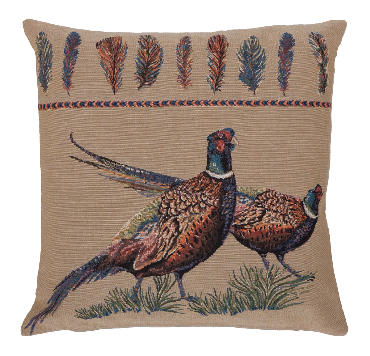 Pair of Pheasants Tapestry Cushion with Feather Filler 