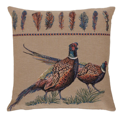 Pair of Pheasants Tapestry Cushion with Feather Filler 
