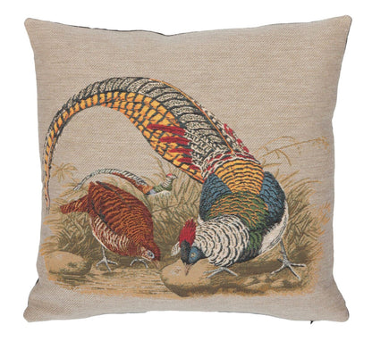 Californian Pheasants Tapestry Cushion with Feather Filler 