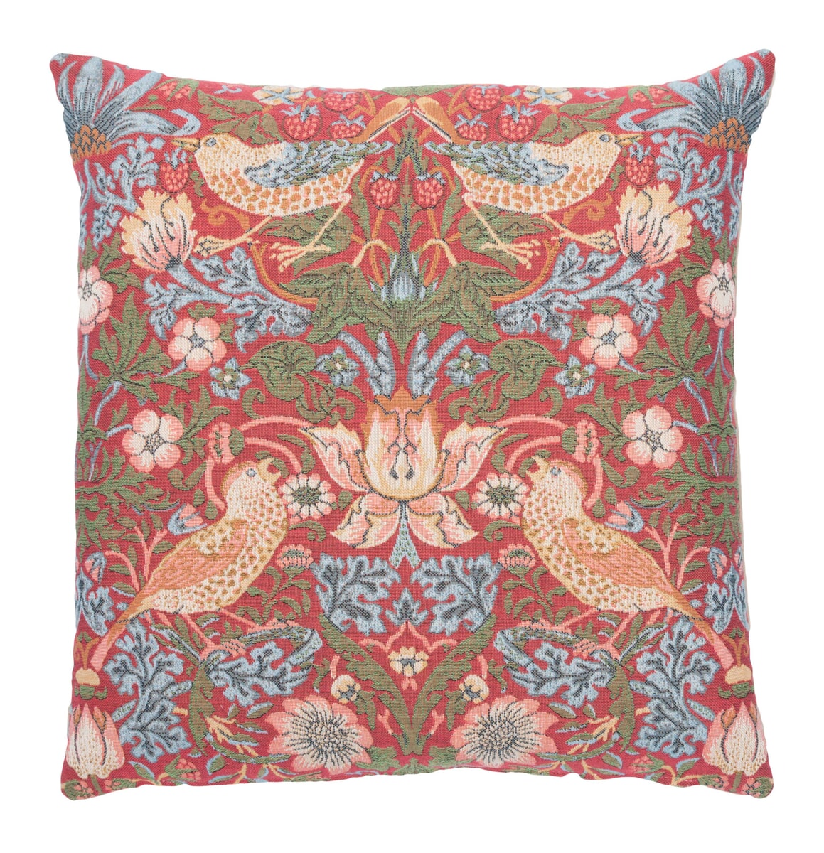 Strawberry Thief Red Tapestry Cushion with Feather Filler 