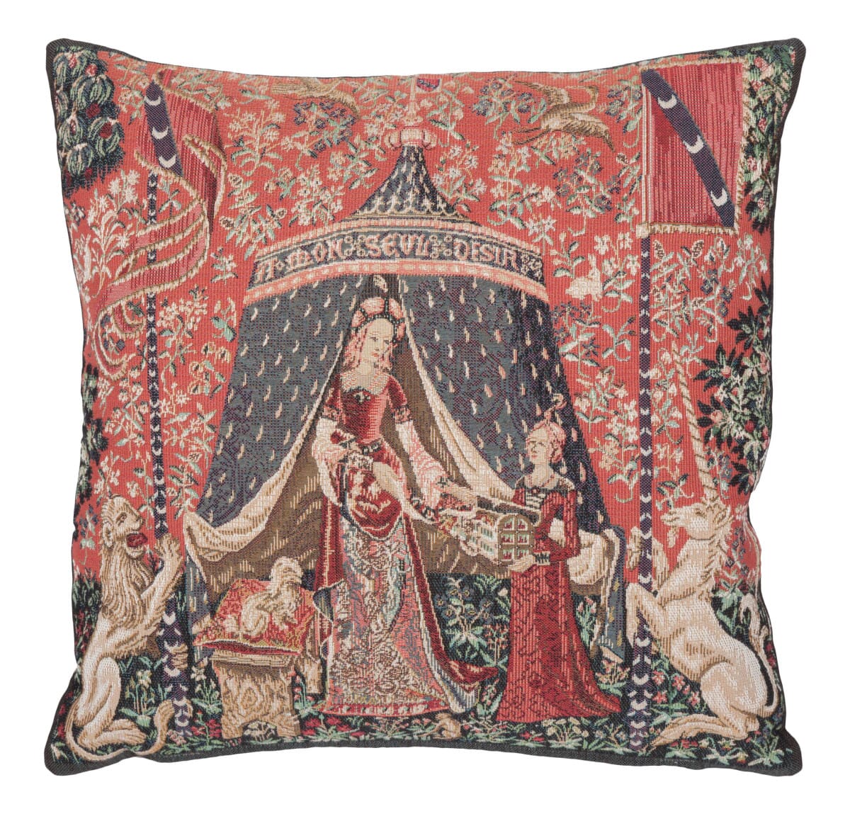 Lady & Unicorn Tent Tapestry Cushion with Feather Filler 