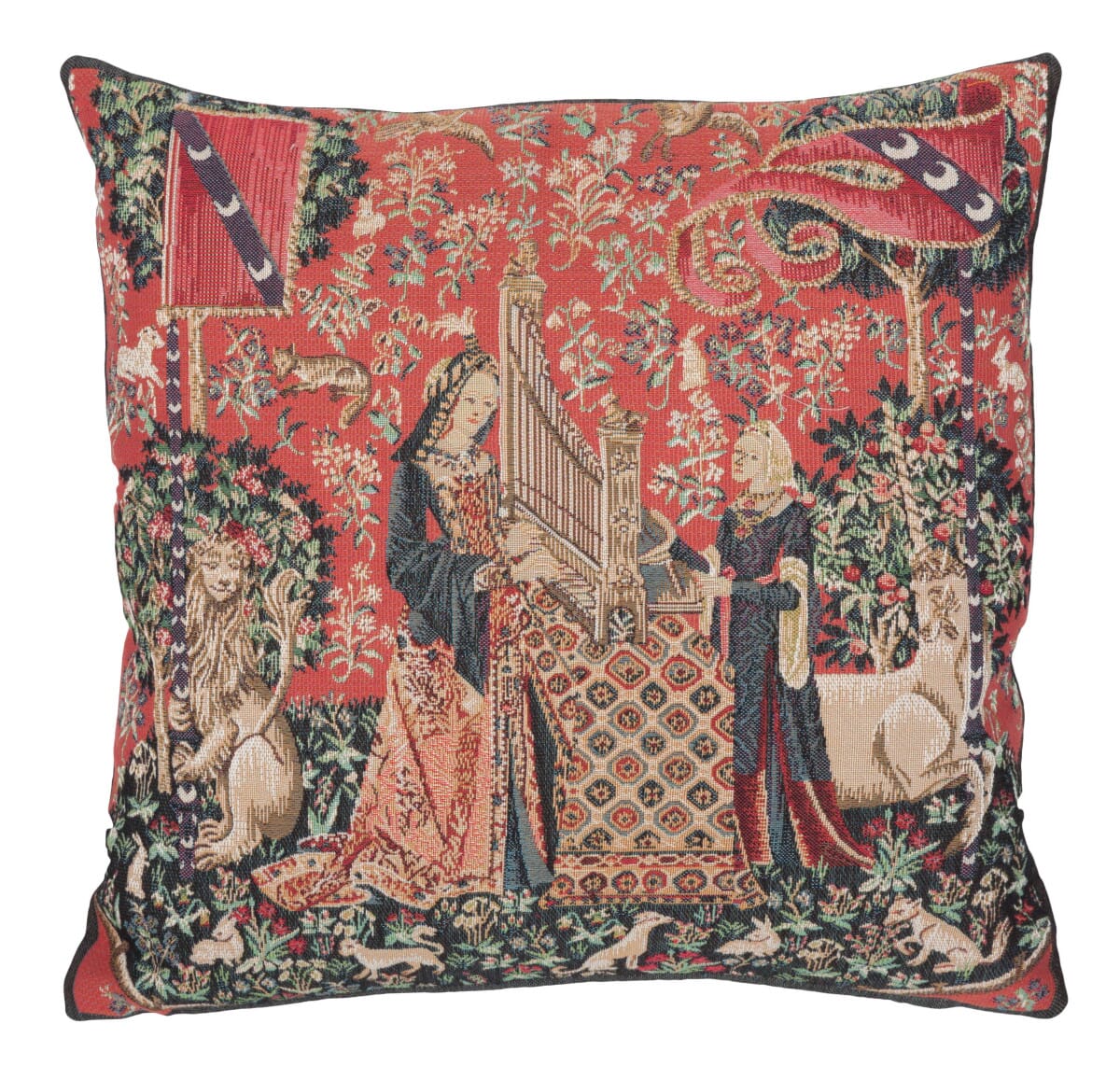 Lady & Unicorn Organ Tapestry Cushion with Feather Filler 