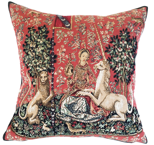 Lady & Unicorn Sight Tapestry Cushion with Feather Filler 