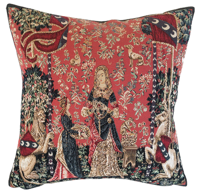 Lady & Unicorn Smell Tapestry Cushion with Feather Filler 