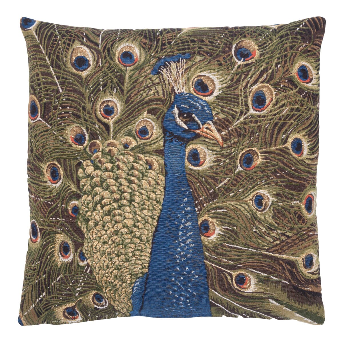 Peacock Tapestry Cushion with Feather Filler 