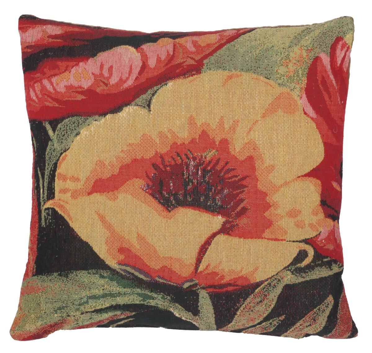 Yellow Poppy Tapestry Cushion with Feather Filler 