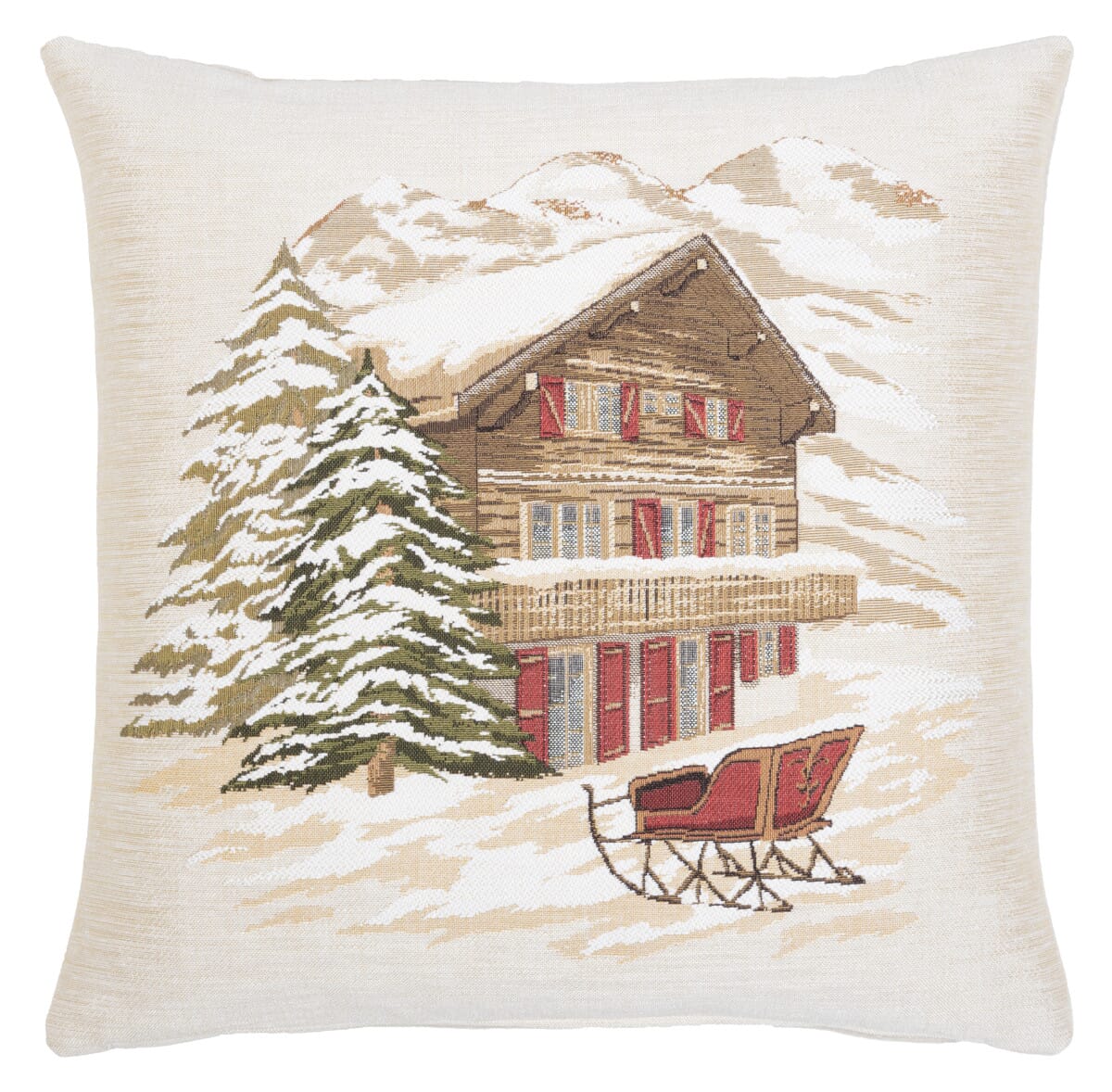 Winter Chalet Tapestry Cushion with Feather Filler 