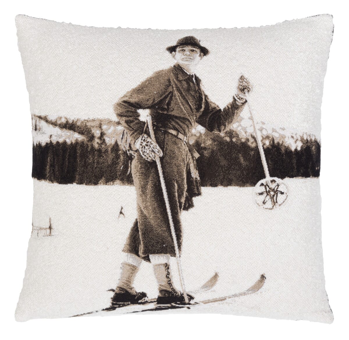 Vintage Skiing I Tapestry Cushion with Feather Filler 