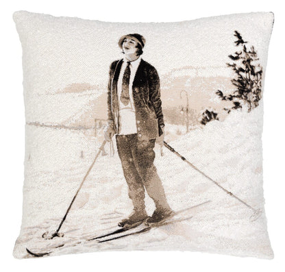 Vintage Skiing II Tapestry Cushion with Feather Filler 