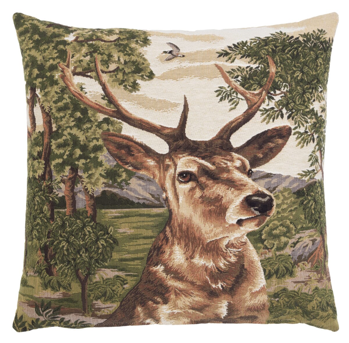 Stag Tapestry Cushion with Feather Filler 