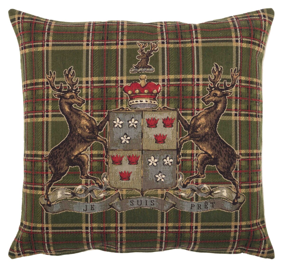 Highland Heritage Green Tapestry Cushion with Feather Filler 