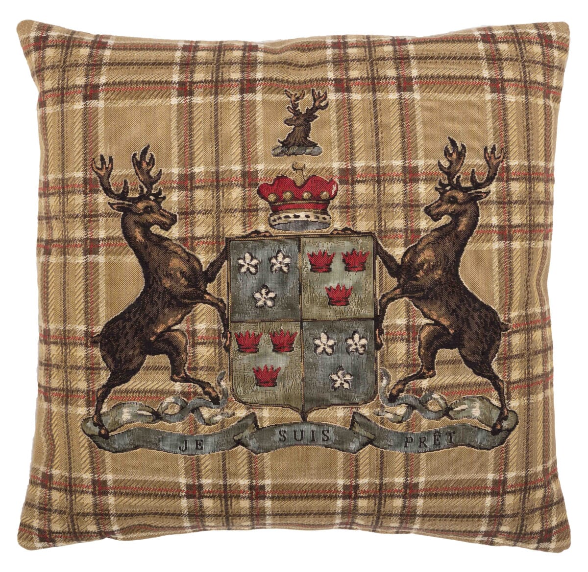 Highland Heritage Beige Tapestry Cushion with Feather Filler 
