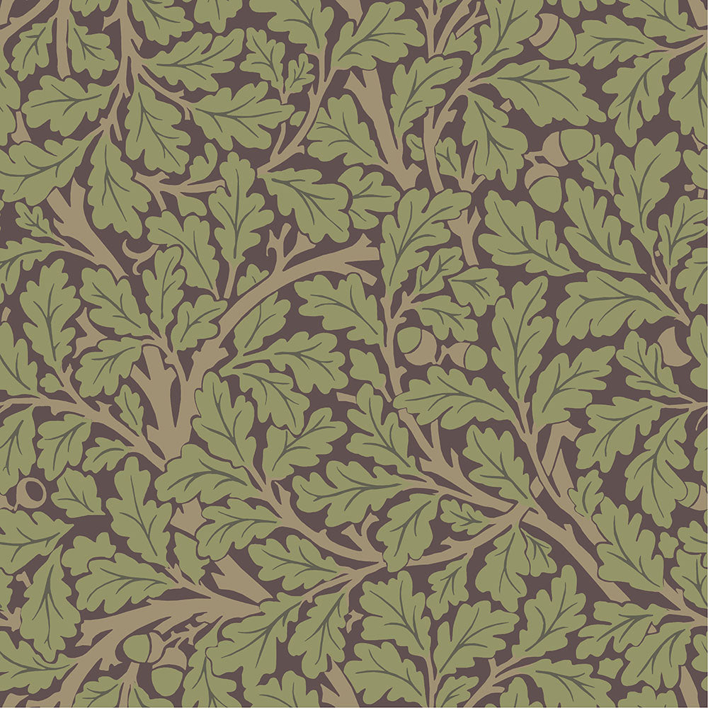 82029 - Oak Tree Wallpaper - Green / Purple - Midbec