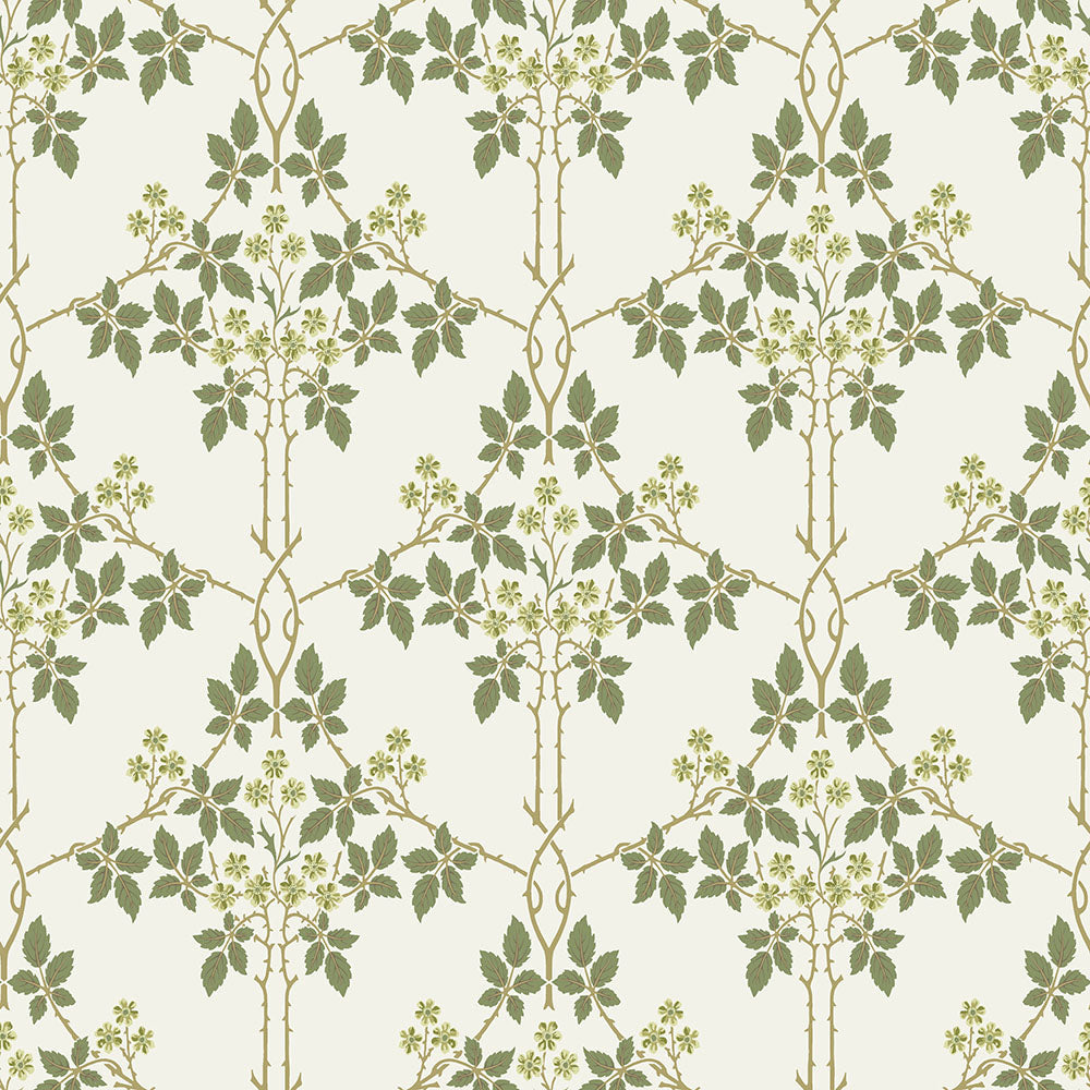 82053 - Blackberry Wallpaper - White / Green  - Midbec