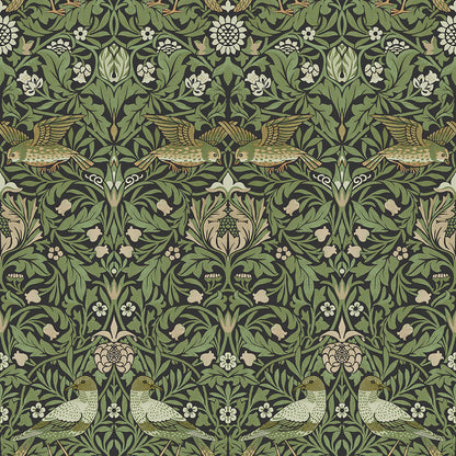 82063 - Bird Wallpaper - Black / Green - Midbec