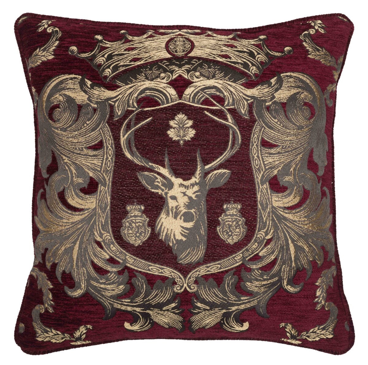 Regal Stag Red Tapestry Cushion with Feather Filler 