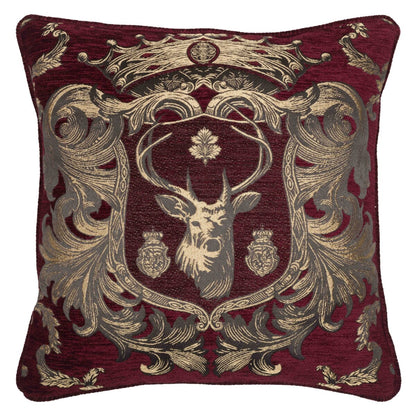 Regal Stag Red Tapestry Cushion with Feather Filler 
