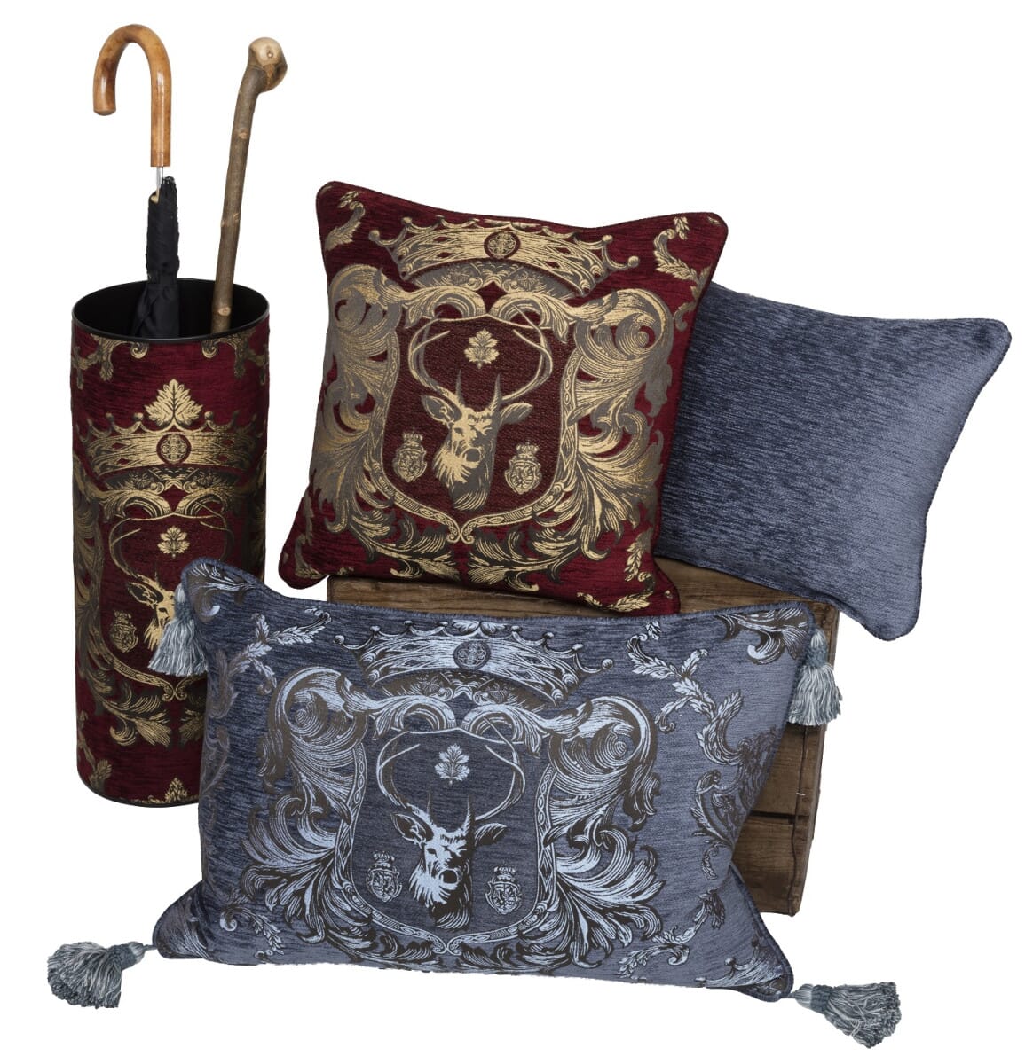 Regal Stag Red Tapestry Room Cushion with Feather Filler 