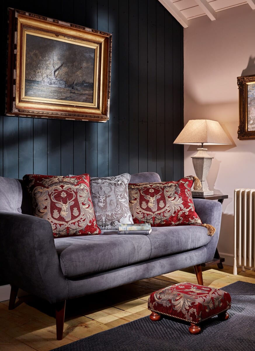 Regal Stag Red Tapestry Room Cushion with Feather Filler 