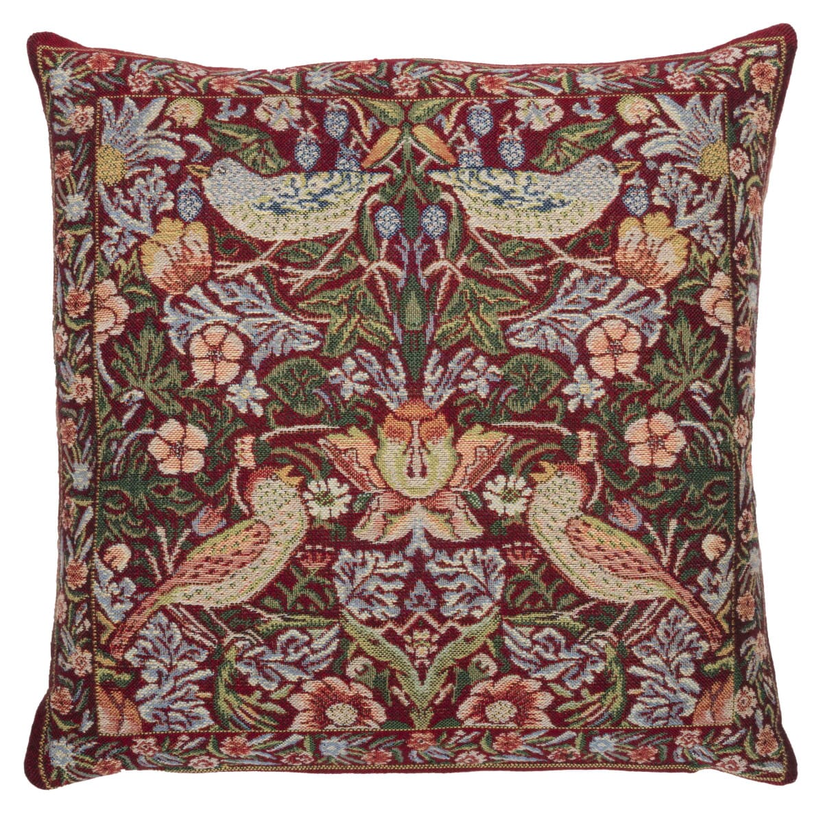 Strawberry Thief Red Tapestry Cushion with Feather Filler 