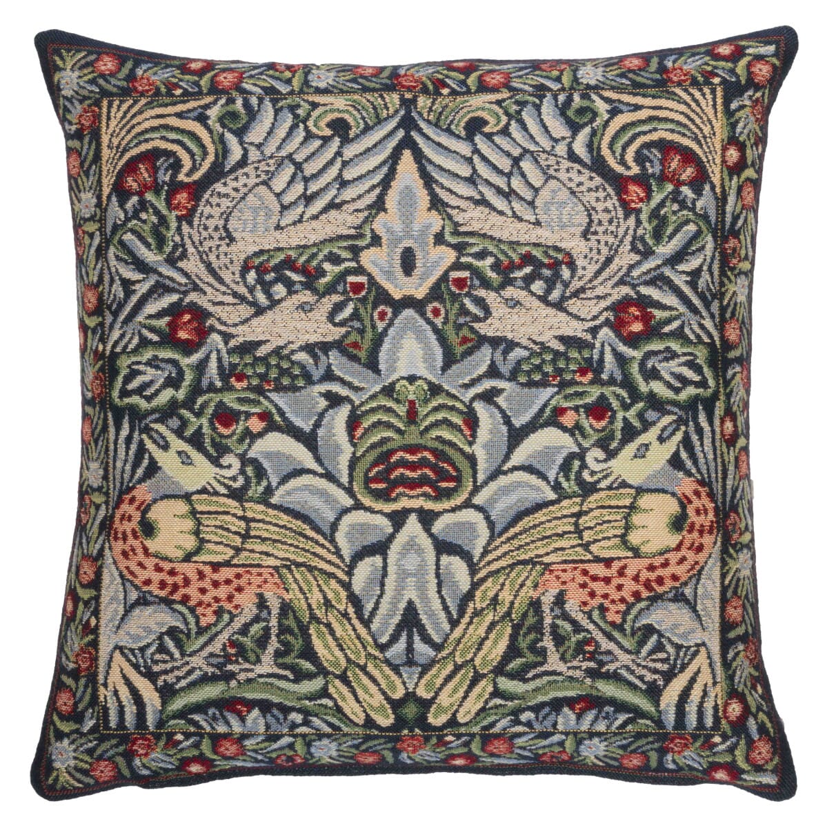 Peacock & Dragon Blue Tapestry Cushion with Feather Filler 