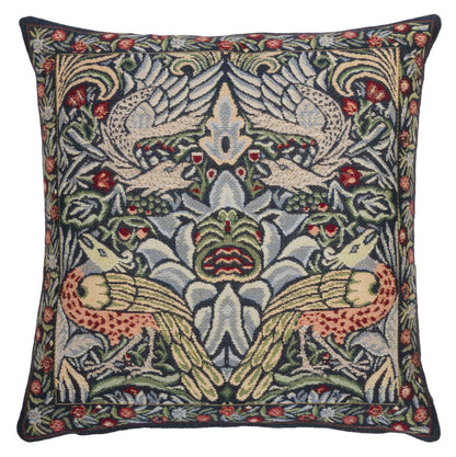Peacock & Dragon Blue Tapestry Cushion with Feather Filler 