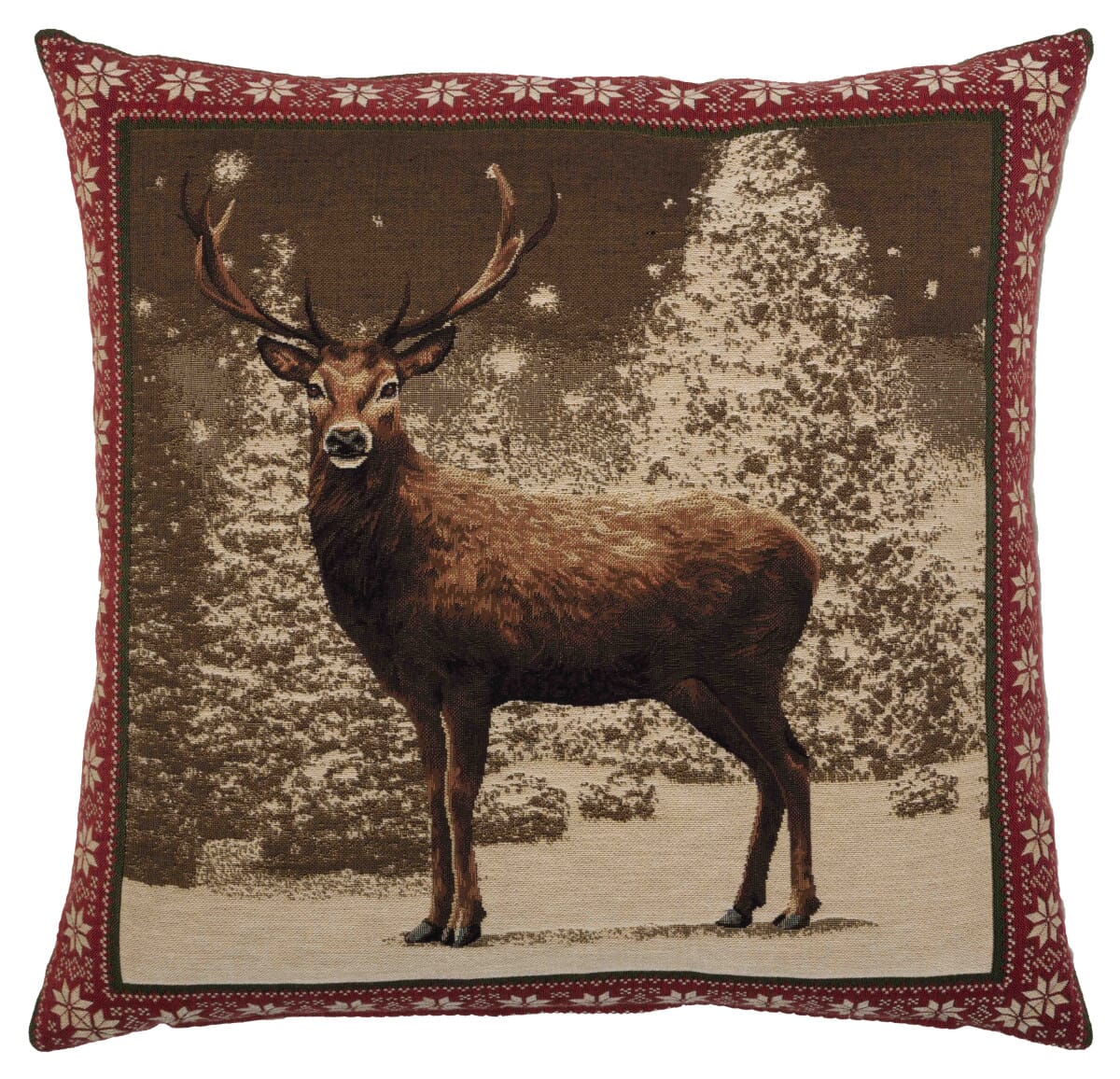 Winter Stag Tapestry Cushion with Feather Filler 