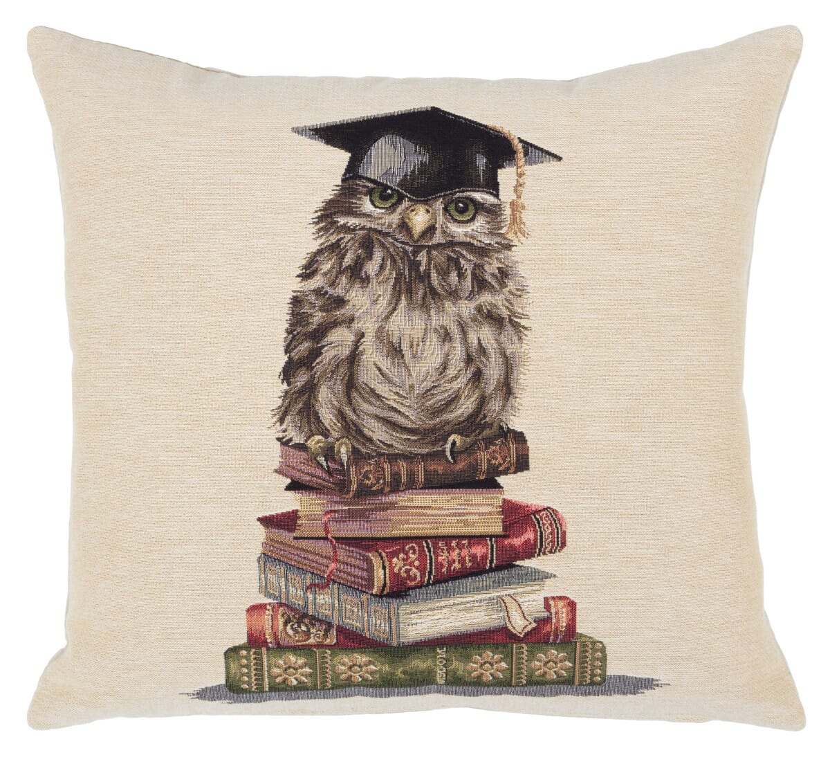 Library Owl Tapestry Cushion with Feather Filler 