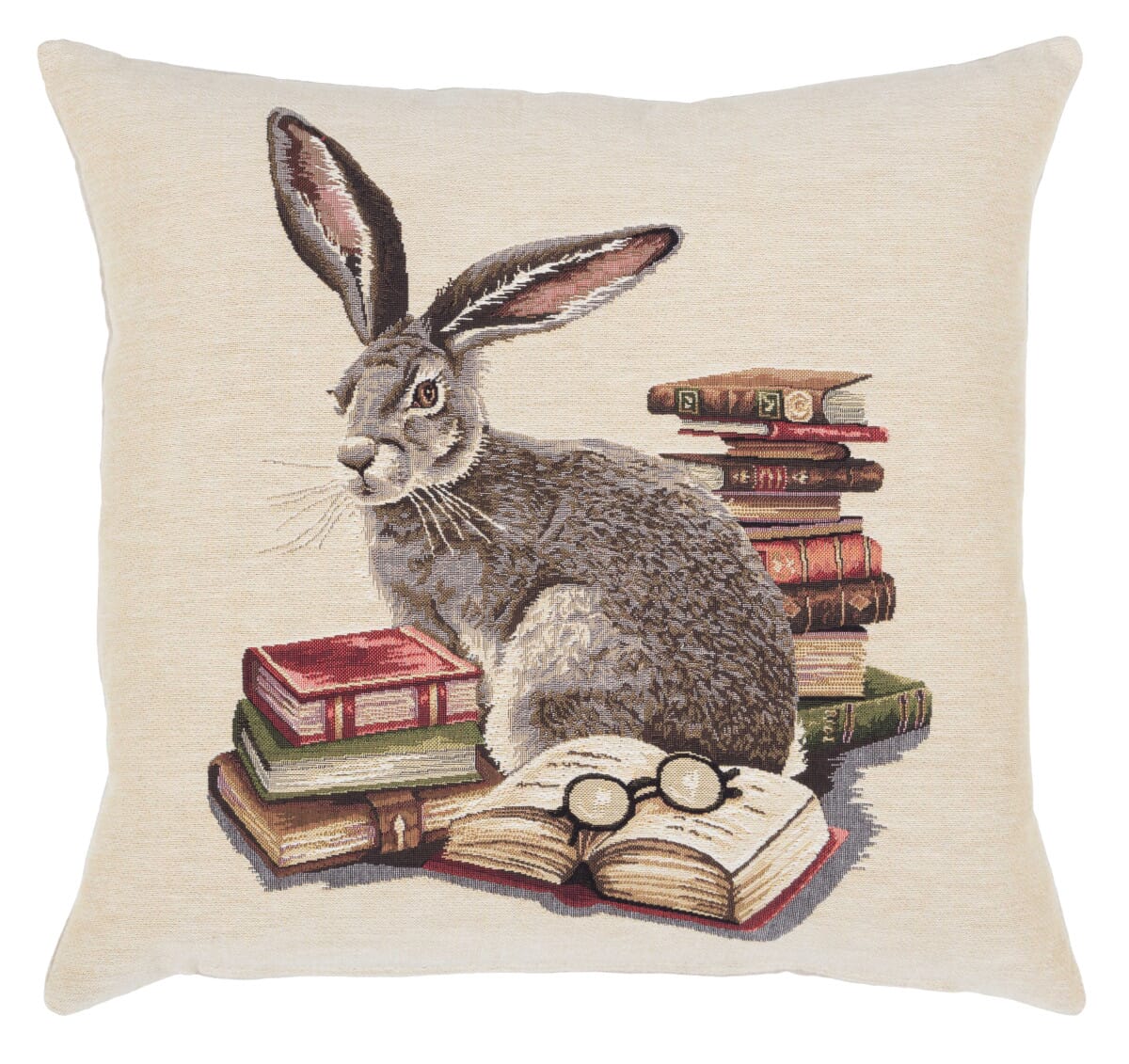 Library Hare Tapestry Cushion with Feather Filler 