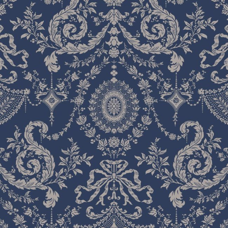 Woolverston Wallpaper - Metallic Gilver on Ink - 88/10043